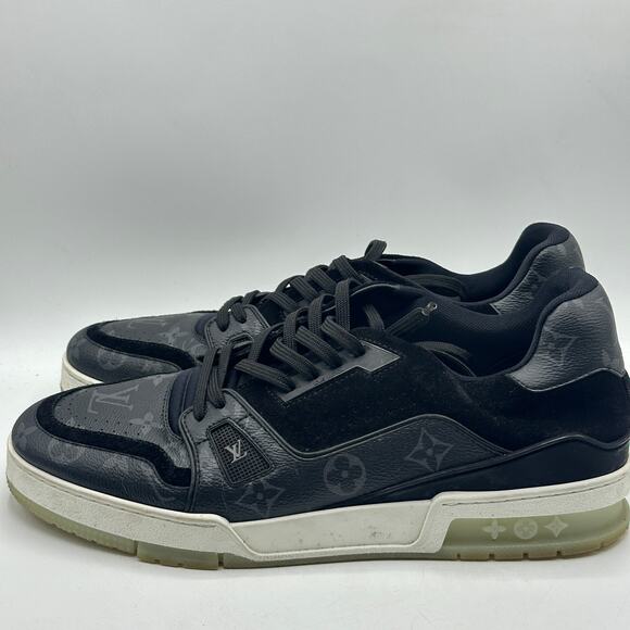 LOUIS VUITTON LV Trainer Sneaker Monogram Canvas Suede Black Eclipse Sz US 10.5 - Picture 4 of 9